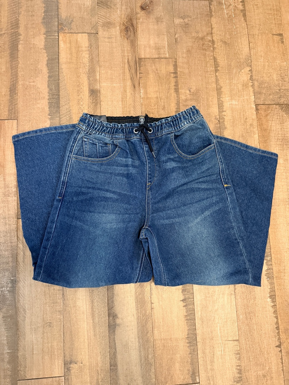 NWOT Volcom Boys Wide-Leg Denim Pants / Jeans - Dark Blue - Elastic Waist